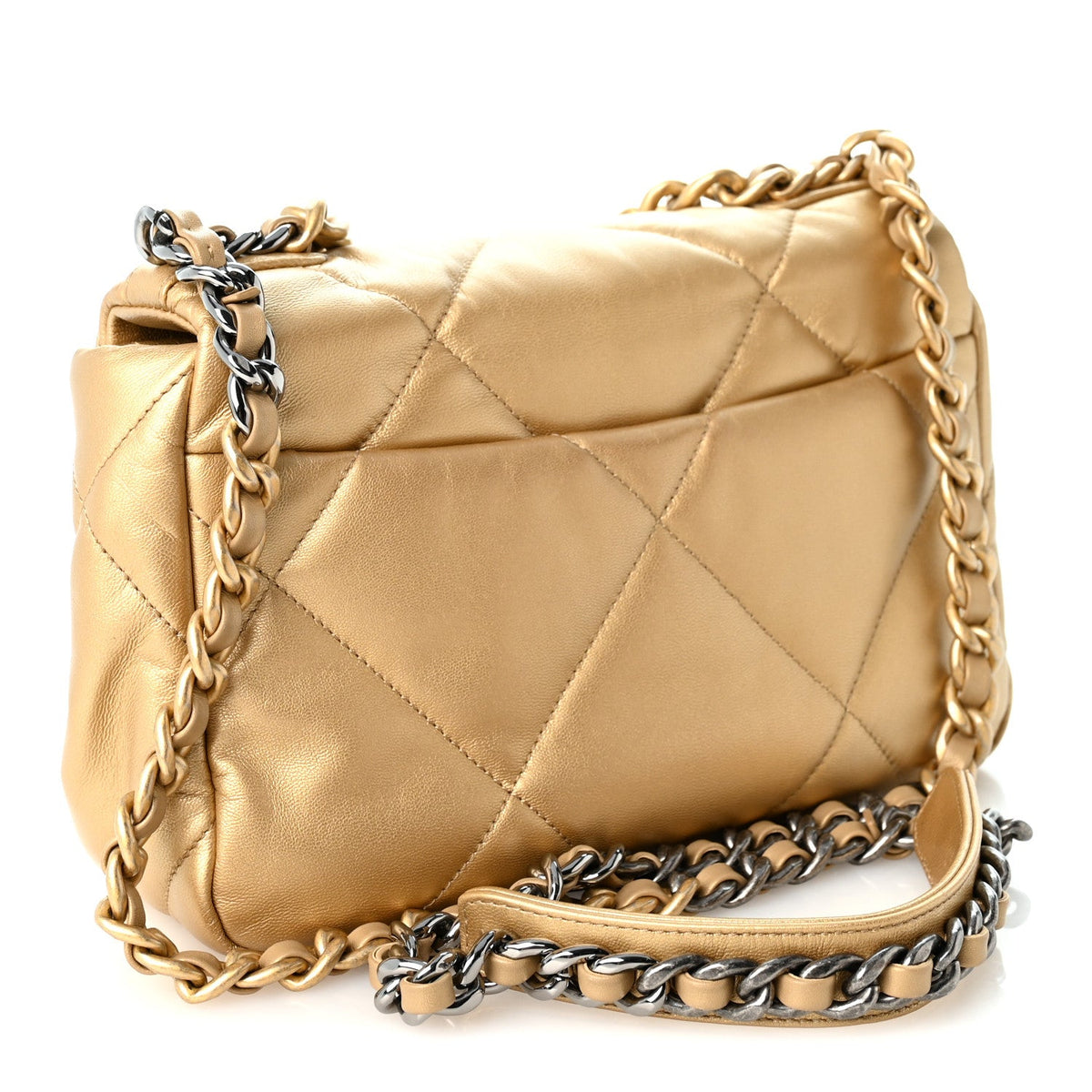 Medium Quilted Goatskin Flap Shoulder Bag - Gold