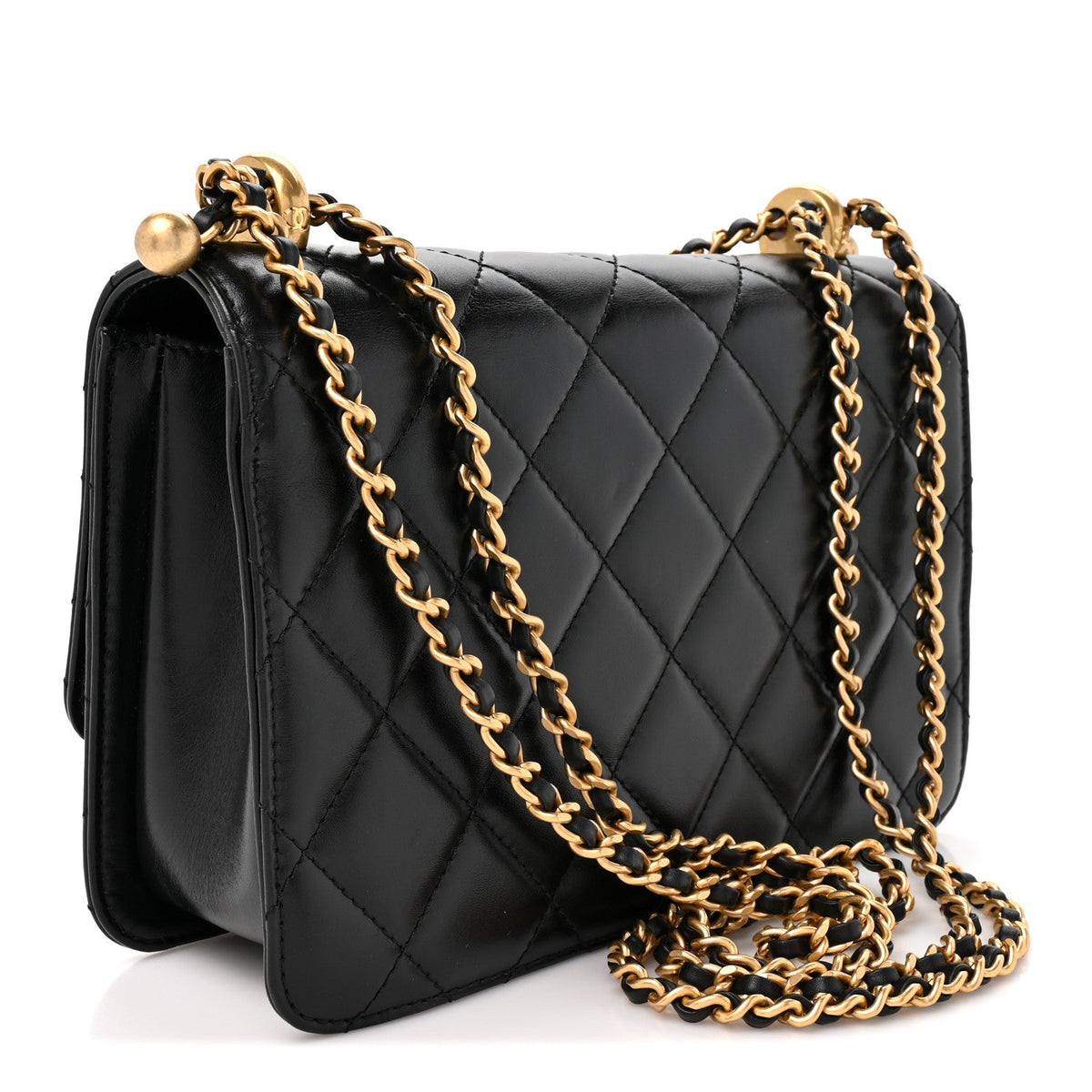 Quilted Calfskin Flap Shoulder Bag - Black