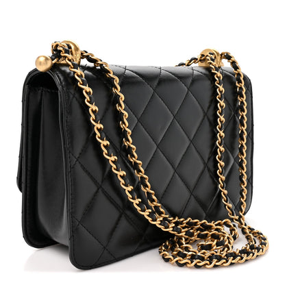 Quilted Calfskin Flap Shoulder Bag - Black