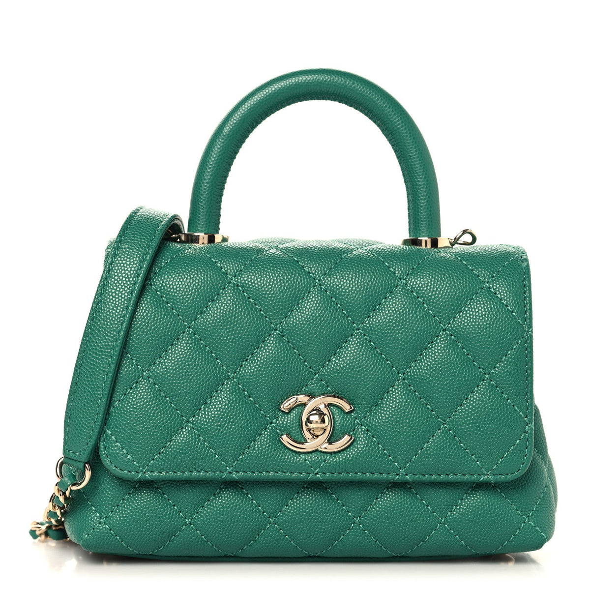 Mini Quilted Caviar Flap Shoulder Bag - Green