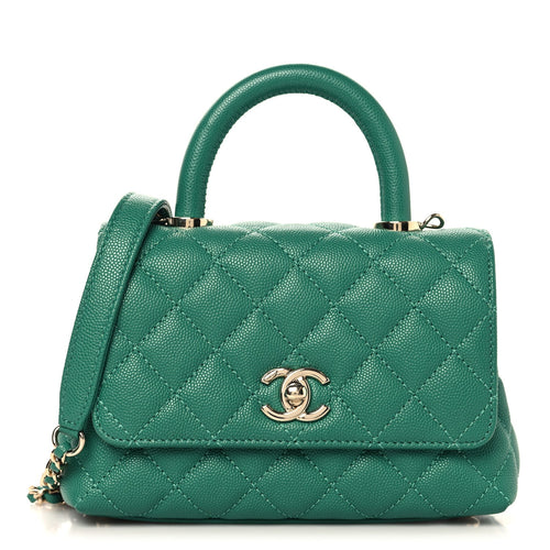 Mini Quilted Caviar Flap Shoulder Bag - Green