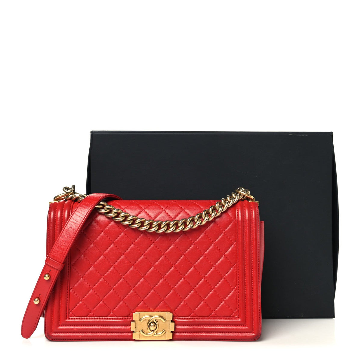 Medium Quilted Lambskin Flap Shoulder Bag - Red