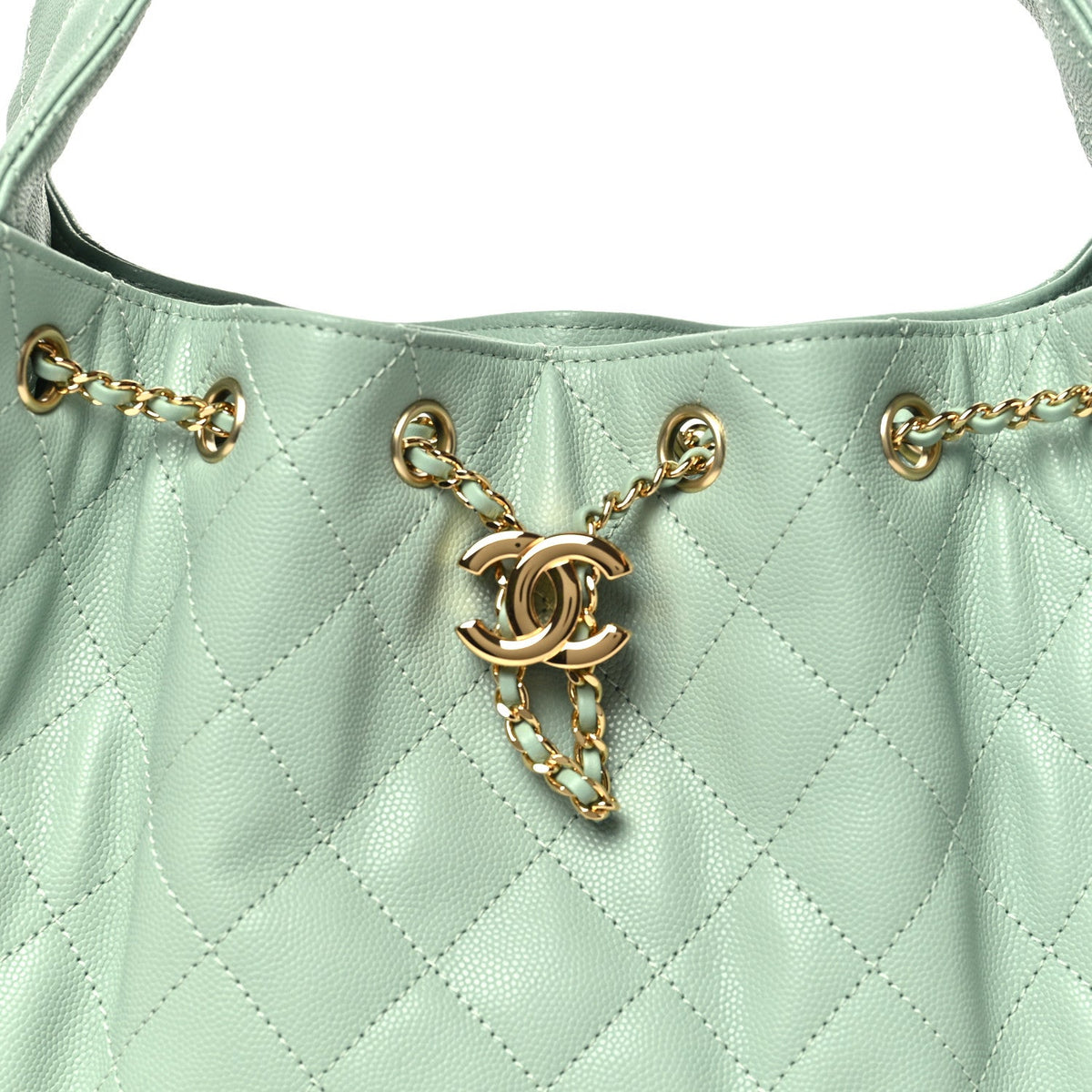 Small Quilted Caviar Handbag - Light Green