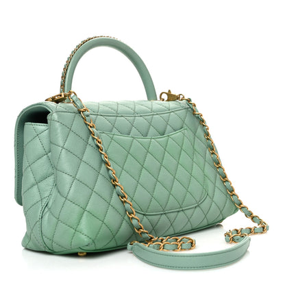 Small Quilted Caviar Flap Shoulder Bag - Light Green