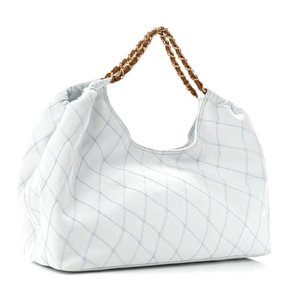 Small Quilted Calfskin Tote Bag - Light Blue