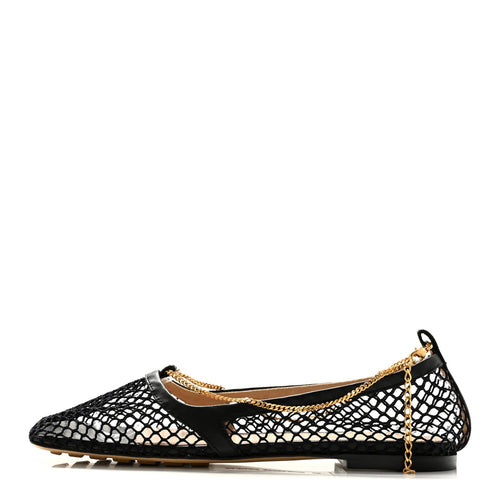 Bottega Venetamesh Nappa Chunky Chain Stretch Ballerina Flats Black