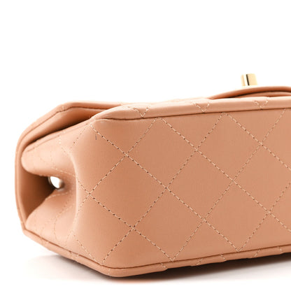 Mini Quilted Lambskin Flap Shoulder Bag - Tan