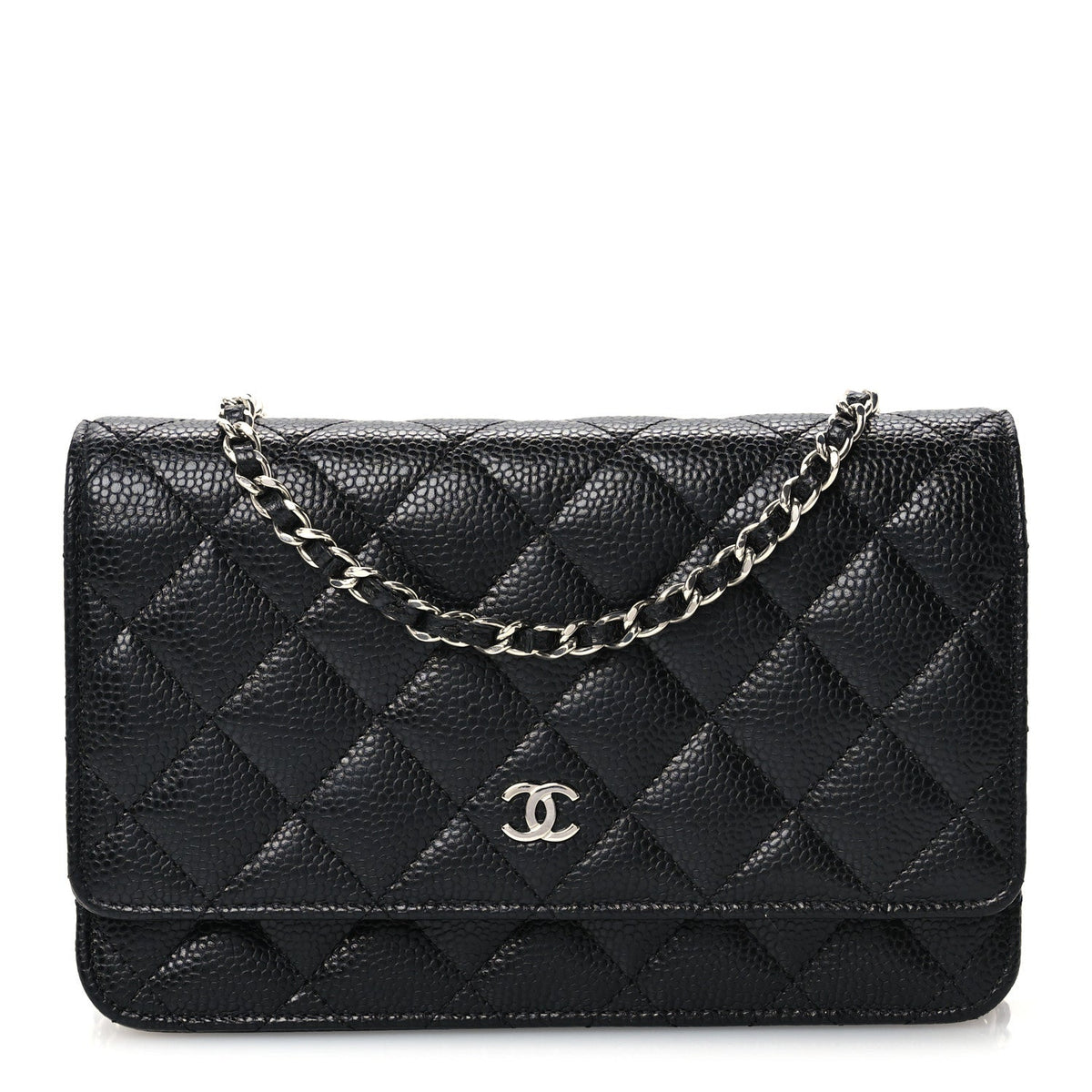 Quilted Caviar Wallet Bag - Black