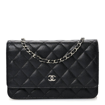 Quilted Caviar Wallet Bag - Black