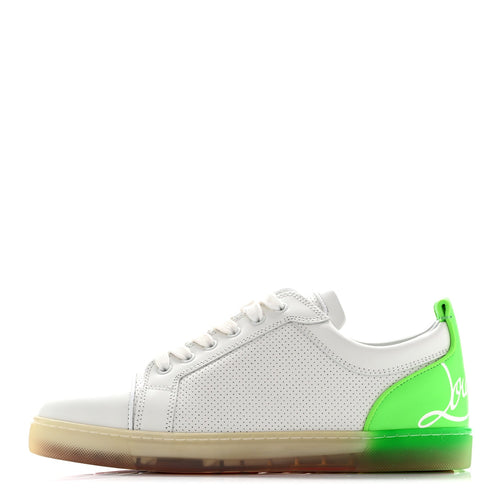 Calfskin Perforated Fun Louis Junior Flat Sneakers White Fluo Green