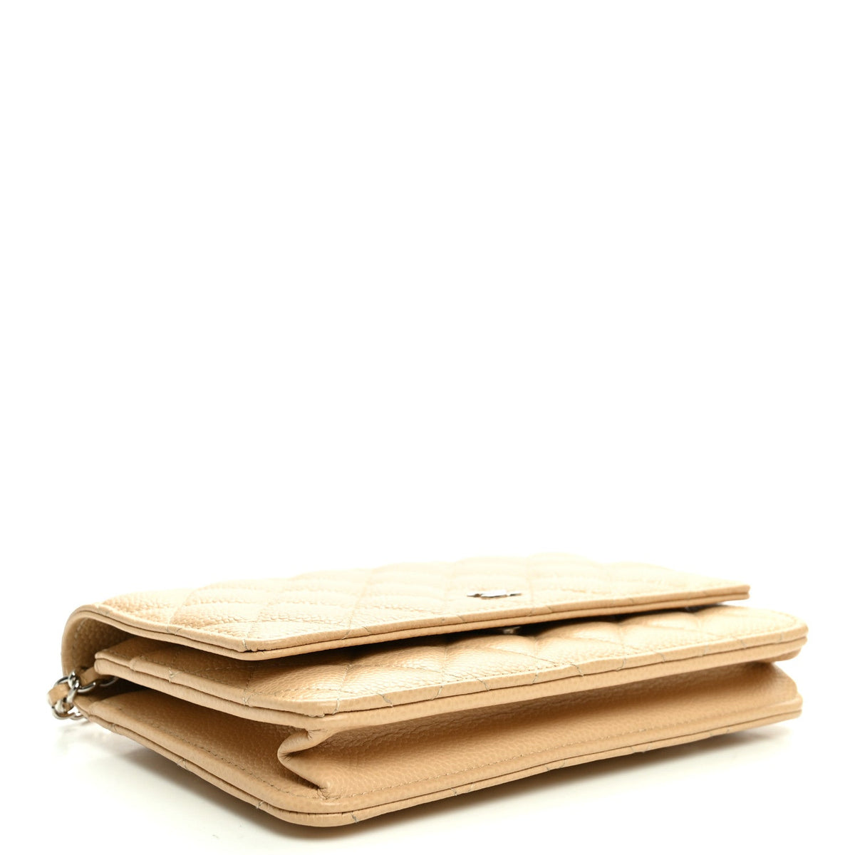 Quilted Caviar Wallet Bag - Beige