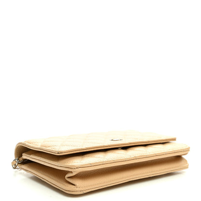Quilted Caviar Wallet Bag - Beige