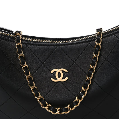 Quilted Lambskin Hobo Bag - Black