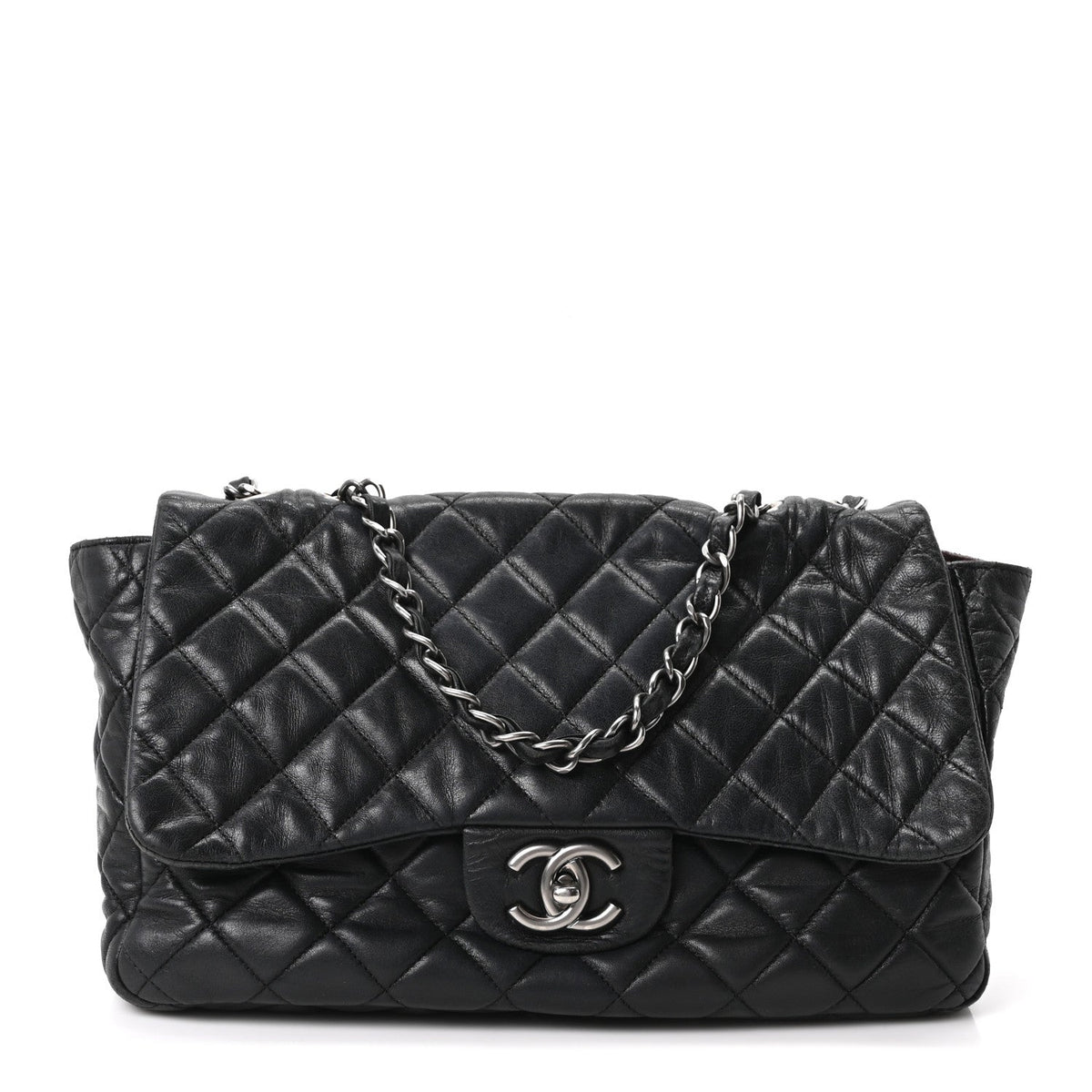 Quilted Lambskin Flap Shoulder Bag - Black