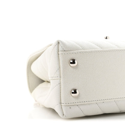 Mini Quilted Caviar Flap Shoulder Bag - White