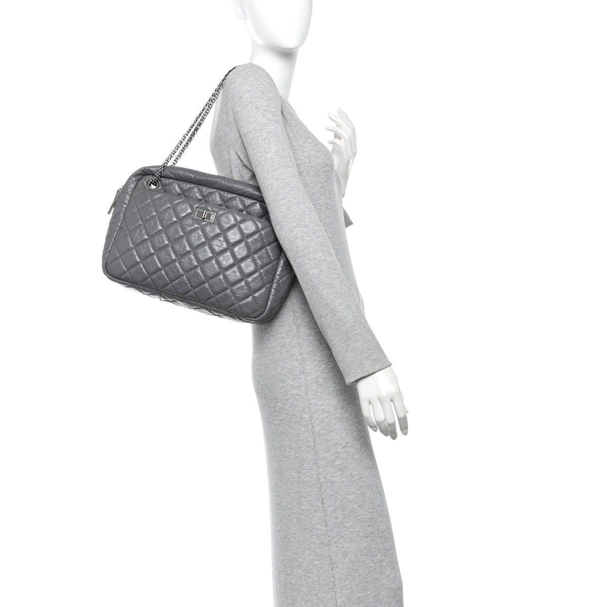 Large Quilted Calfskin Handbag - Grey