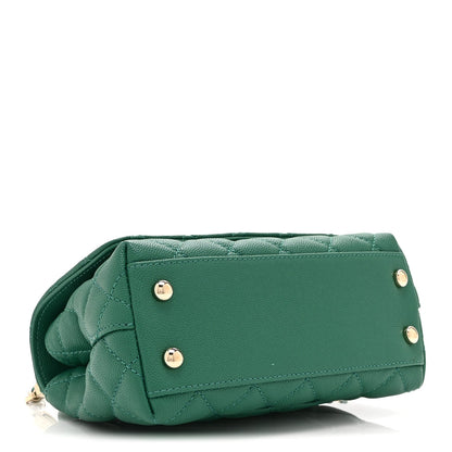 Mini Quilted Caviar Flap Shoulder Bag - Green