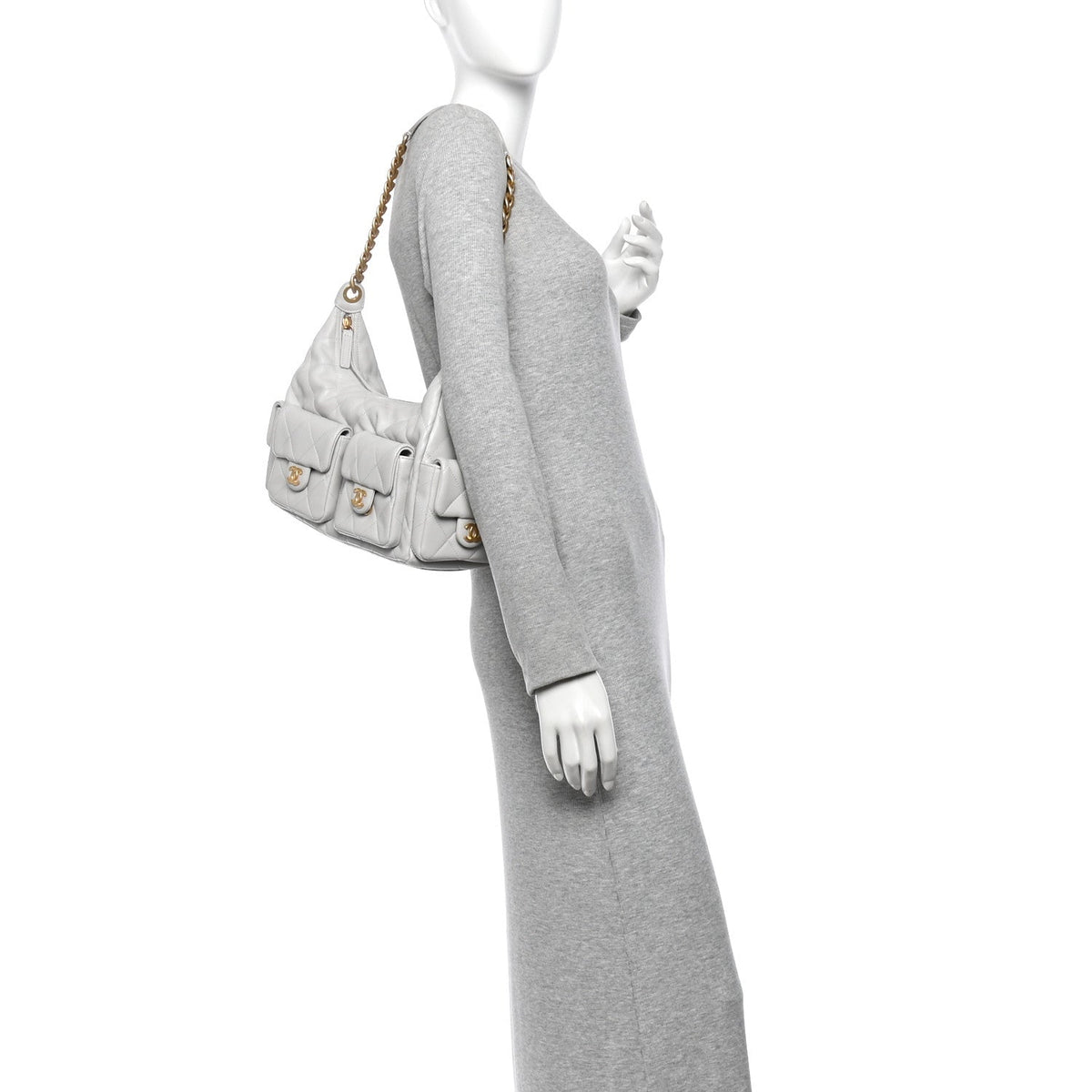 Large Quilted Lambskin Hobo Bag - Grey