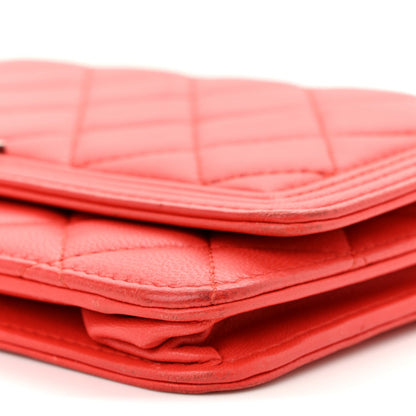 Quilted Lambskin Wallet Bag - Red