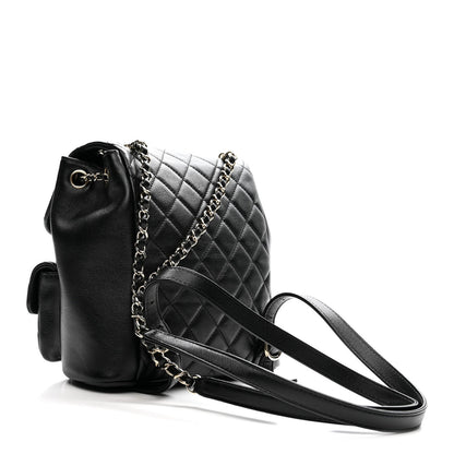 Medium Quilted Caviar Backpack - Black