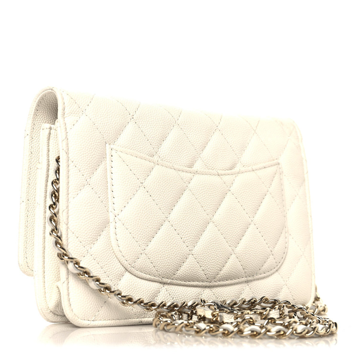 Quilted Caviar Flap Shoulder Bag - White