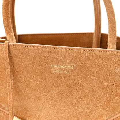 Large Calfskin Suede Handbag - Natural