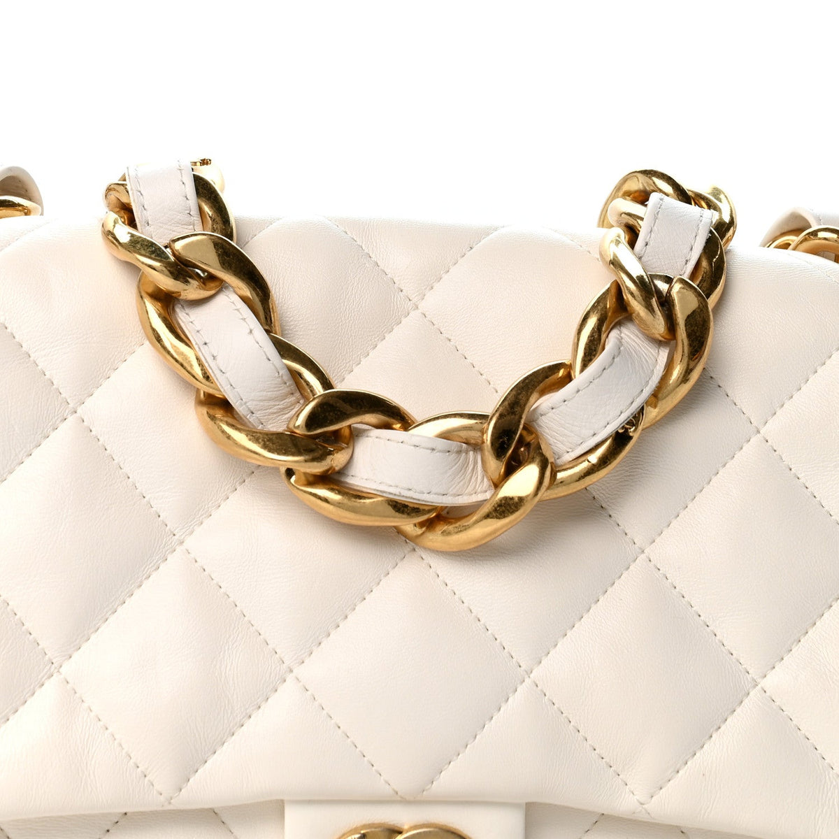 Large Quilted Lambskin Flap Shoulder Bag - White