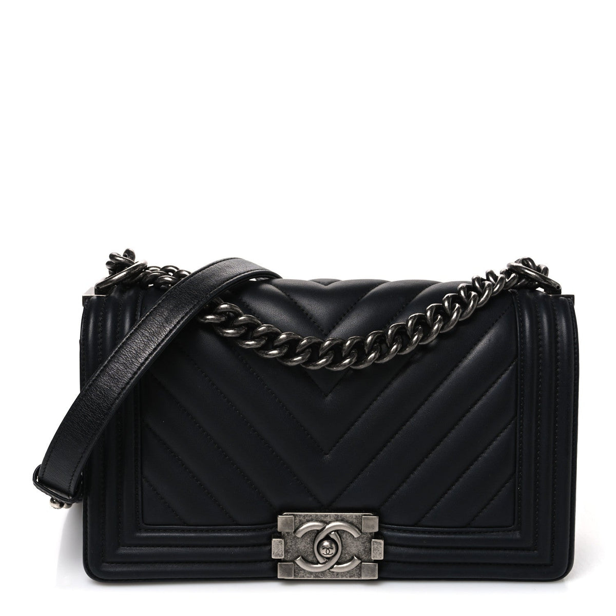 Medium Quilted Calfskin Flap Shoulder Bag - Black