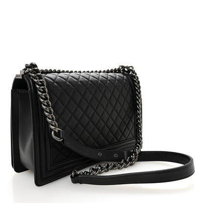 Medium Quilted Calfskin Flap Shoulder Bag - Black