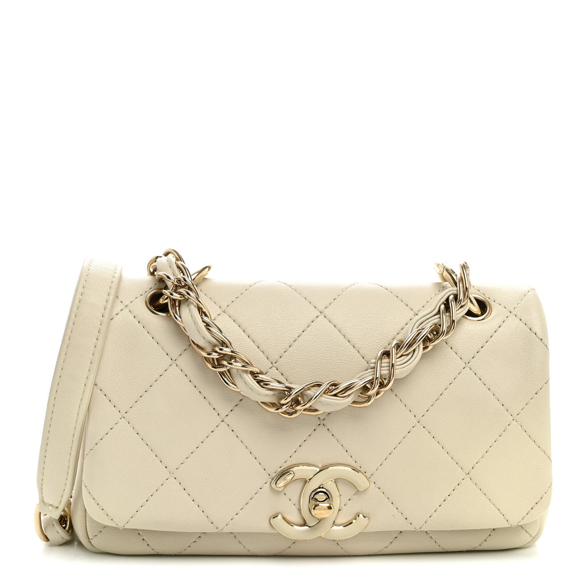 Medium Quilted Lambskin Flap Shoulder Bag - Beige