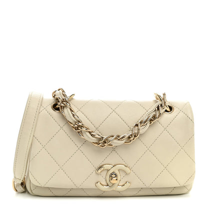 Medium Quilted Lambskin Flap Shoulder Bag - Beige