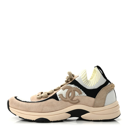 Mesh Suede Fabric CC Sneakers Pink White Black