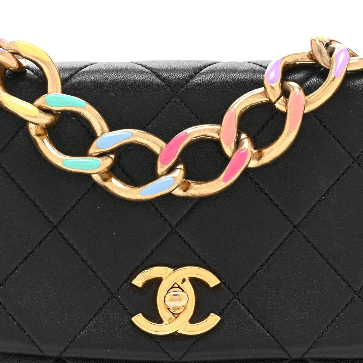 Small Quilted Lambskin Flap Shoulder Bag - Black