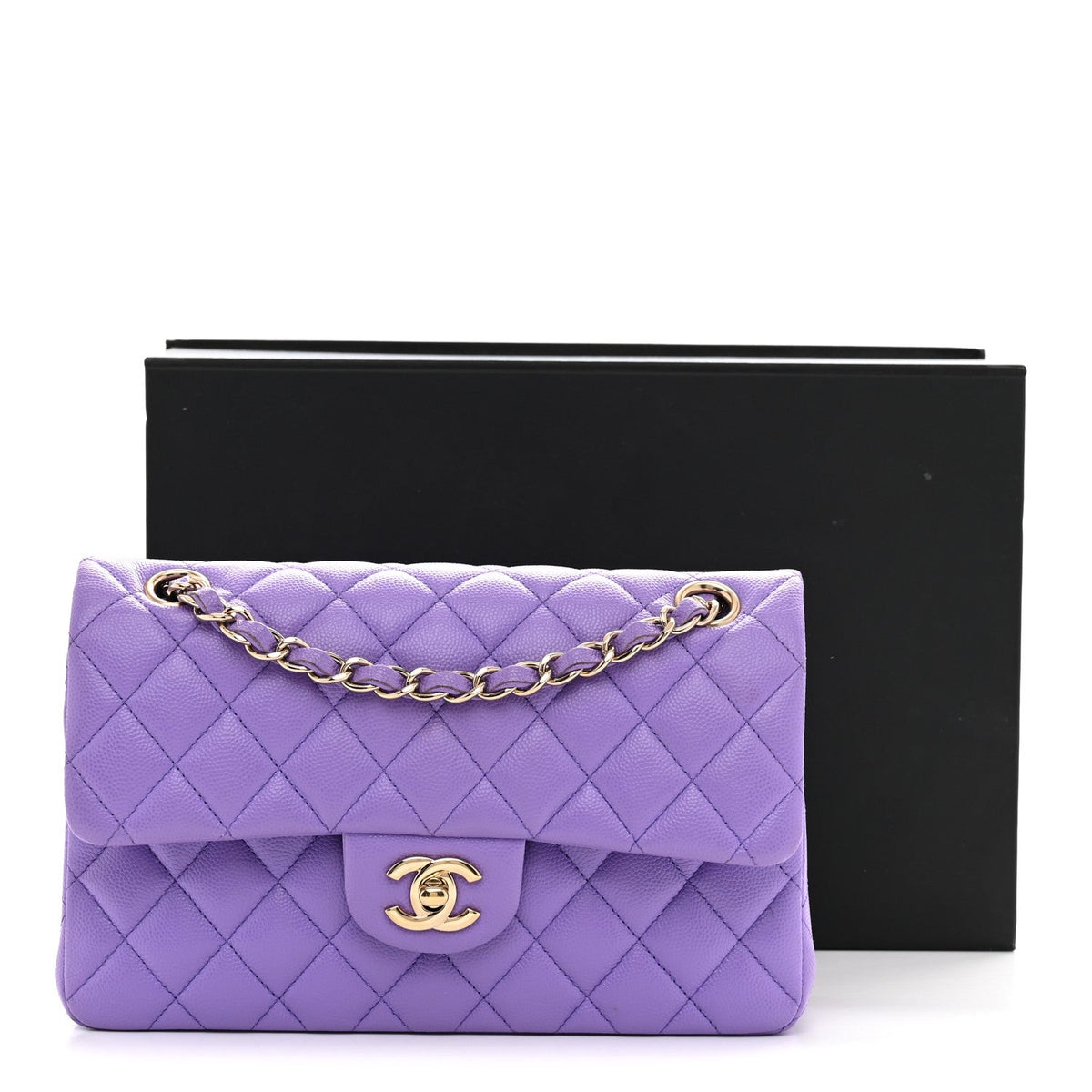 Small Quilted Caviar Flap Shoulder Bag - Purple