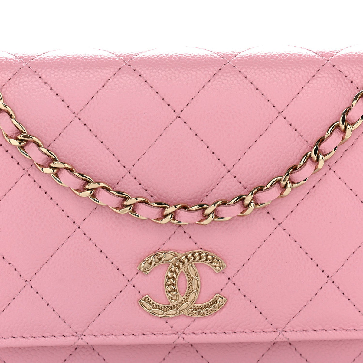 Quilted Caviar Wallet Bag - Pink