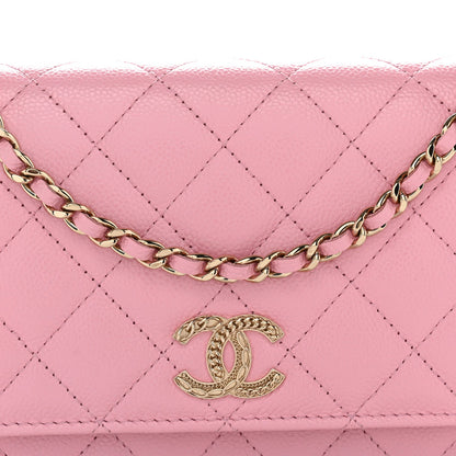 Quilted Caviar Wallet Bag - Pink