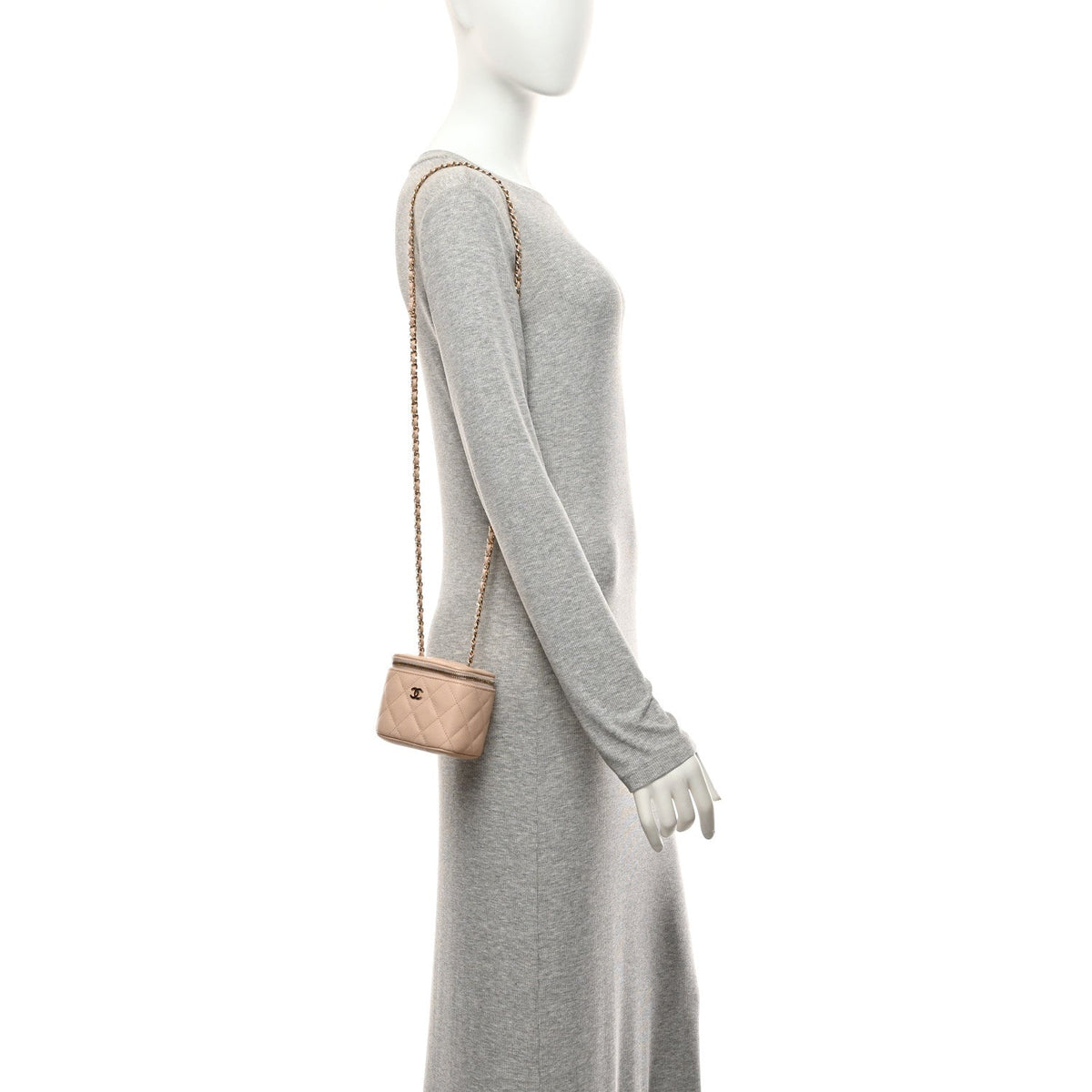 Mini Quilted Caviar Handbag - Beige