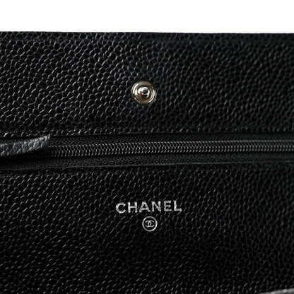 Quilted Caviar Wallet Bag - Black
