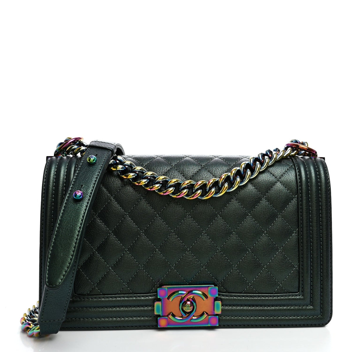 Medium Quilted Goatskin Flap Shoulder Bag - Green