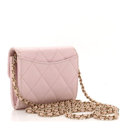 Quilted Caviar Flap Shoulder Bag - Pink