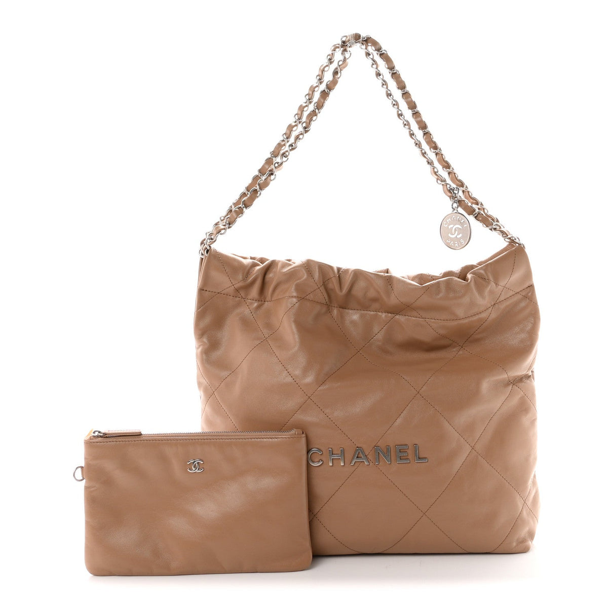 Small Quilted Calfskin Handbag - Beige