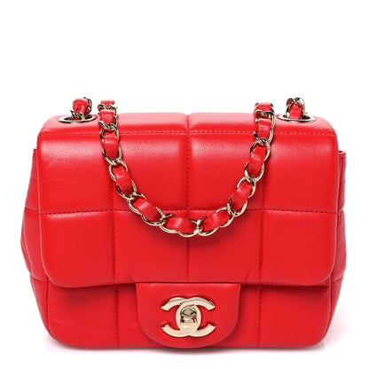 Mini Quilted Lambskin Flap Shoulder Bag - Red