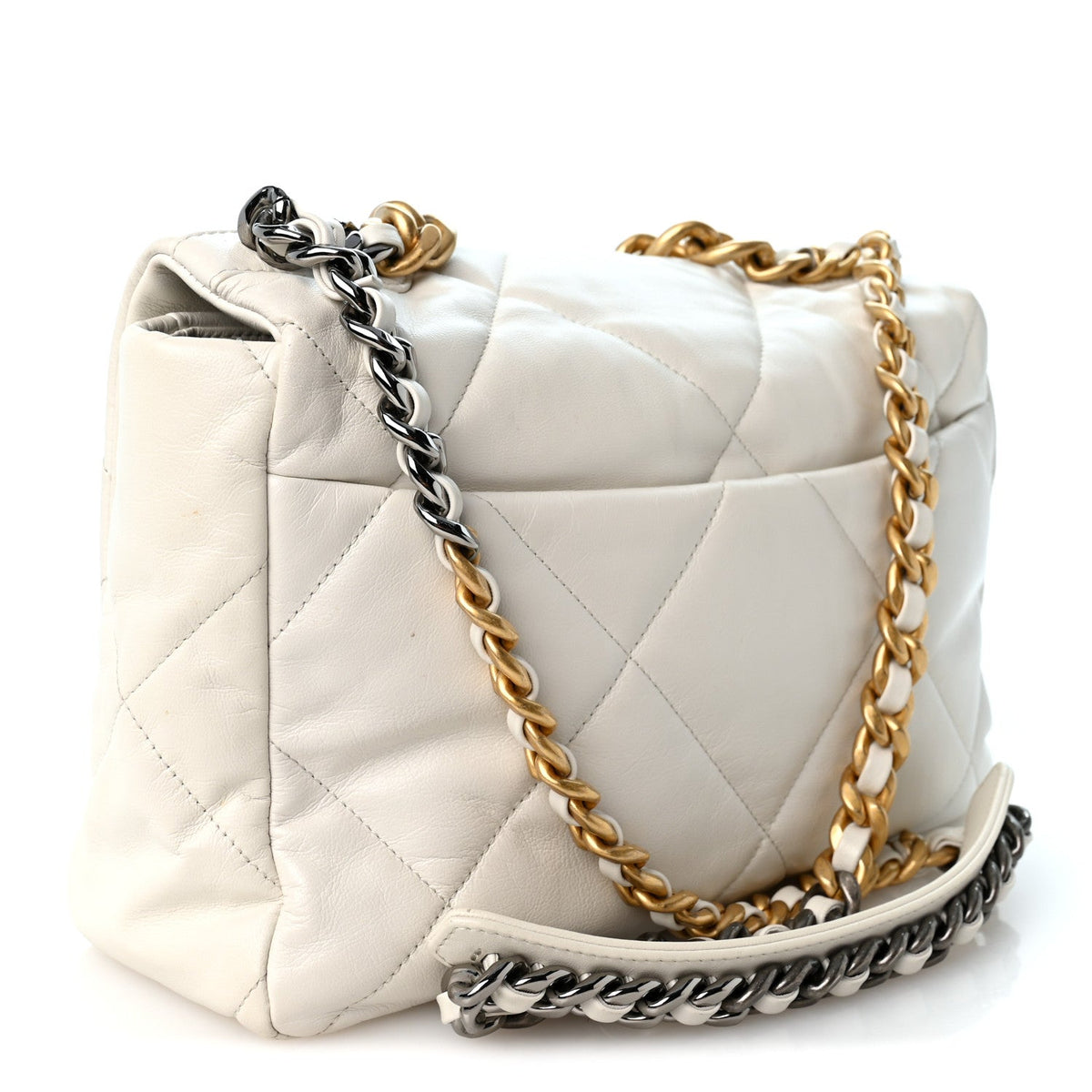 Large Quilted Goatskin Flap Shoulder Bag - White