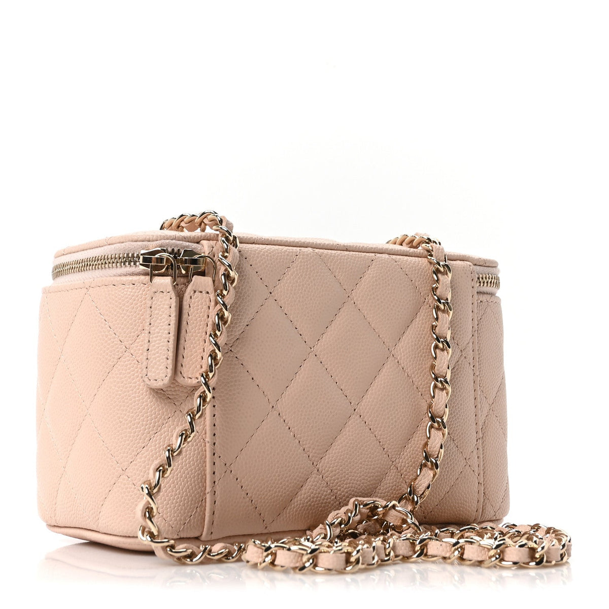 Small Quilted Caviar Handbag - Beige