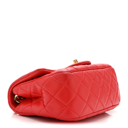 Mini Quilted Lambskin Flap Shoulder Bag - Red