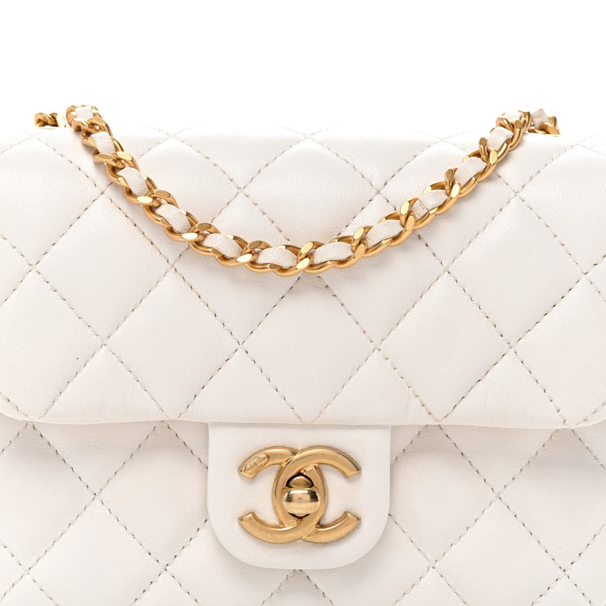 Mini Quilted Lambskin Flap Shoulder Bag - White