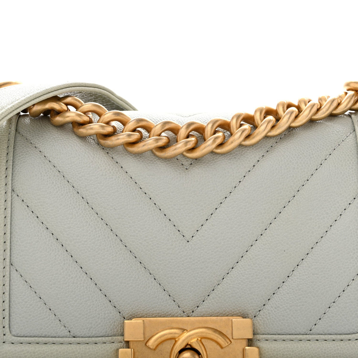 Small Quilted Caviar Flap Shoulder Bag - Grey