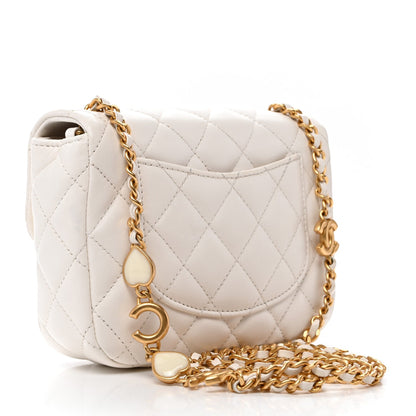 Mini Quilted Lambskin Flap Shoulder Bag - White