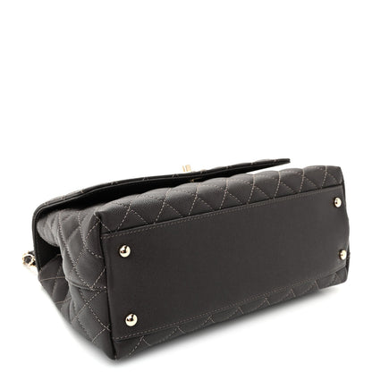 Small Quilted Caviar Flap Shoulder Bag - Brown