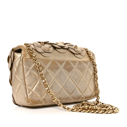 Mini Quilted Lambskin Flap Shoulder Bag - Gold
